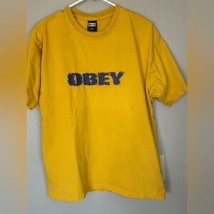 Obey Men's Bold Yellow Gold Short Sleeve Graphic Logo Tee Streetwear Sz M